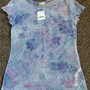 Free People Blue and Purple Mesh Top